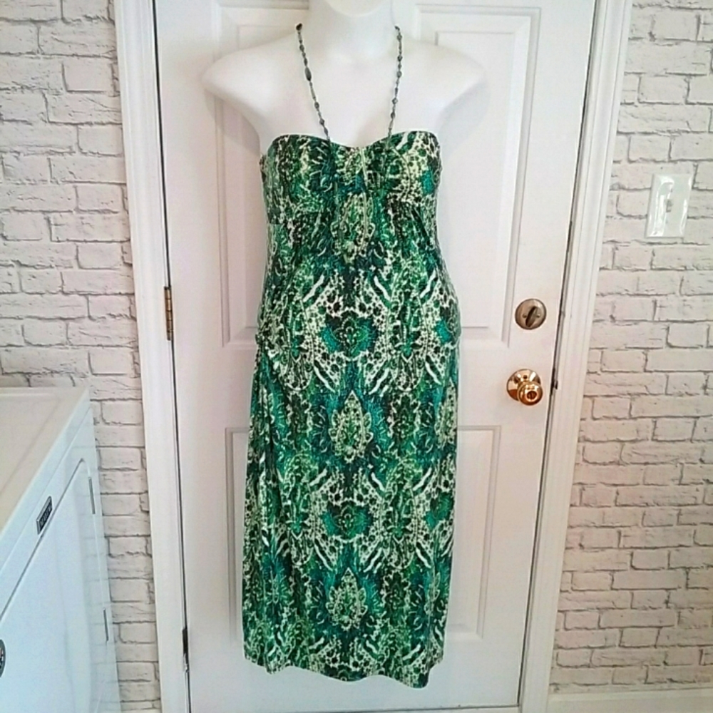 Tropical green multi maxi dress